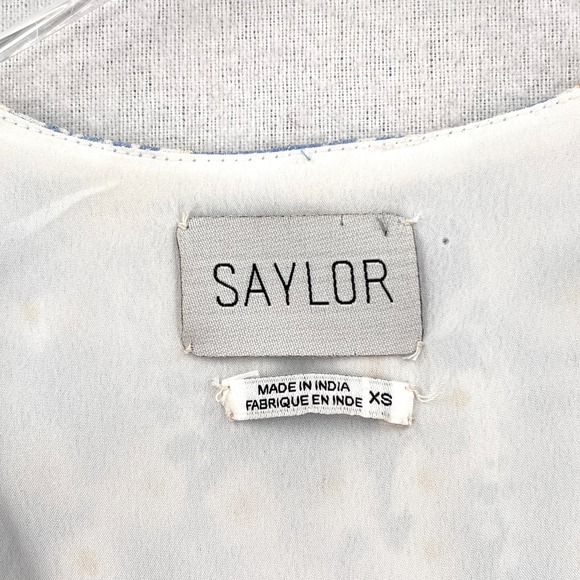 SAYLOR Marina Mini Dress Womens XS Floral Sky Printed Ruffle Ruched Flutter - Picture 11 of 16